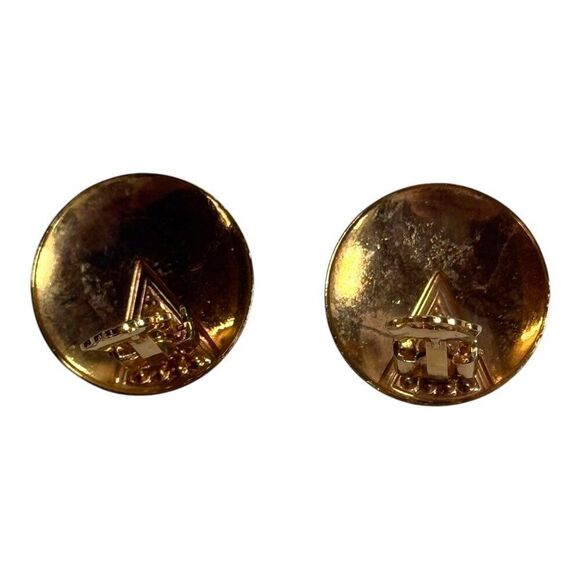 French Vtg Gold Tone Triangle Crystal Round Clip On Earrings Geometric Art Deco - Picture 4 of 5